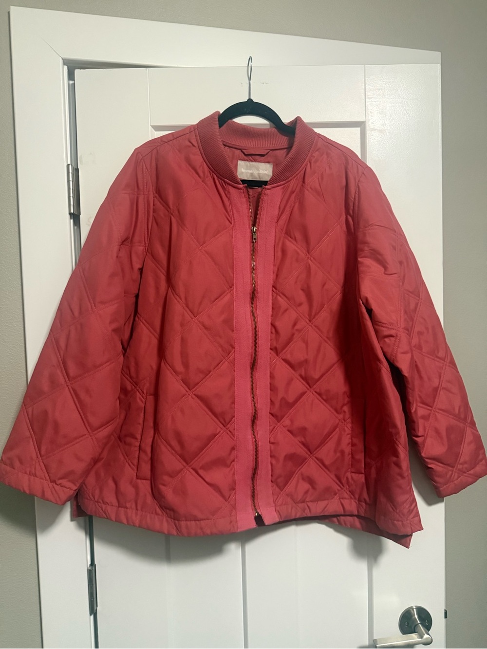 Woman Within Quilted Puffer Jacket - Coral Pink